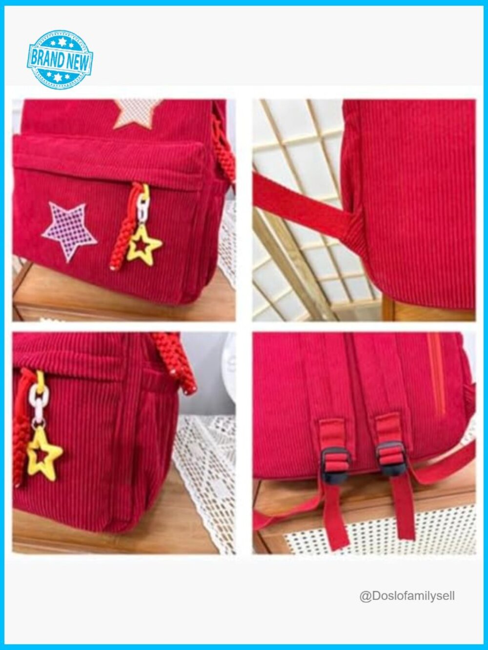 Corduroy Star Backpack Y2K Preppy Aesthetic College Laptop Backpack Adjustable - Picture 4 of 6
